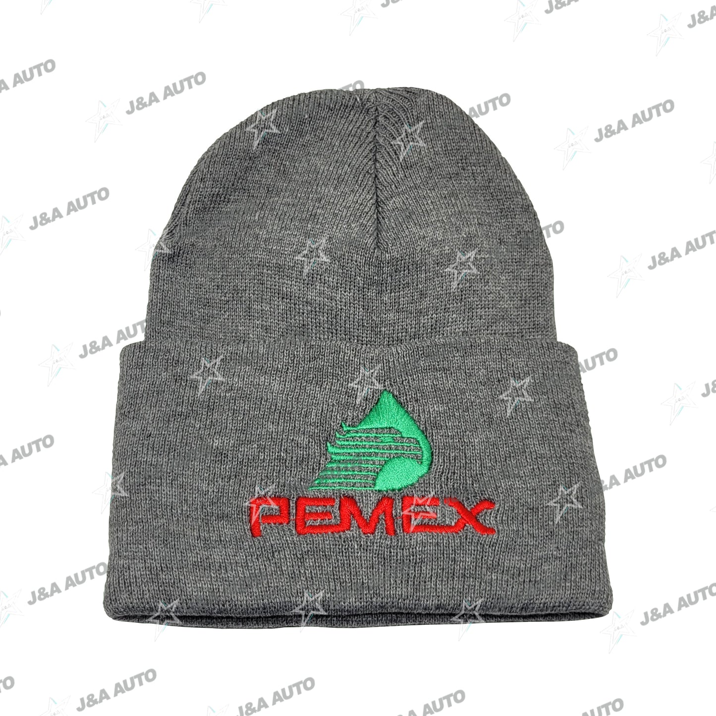 Pemex Mexico Red Letters With Green Logo Beanie Gray
