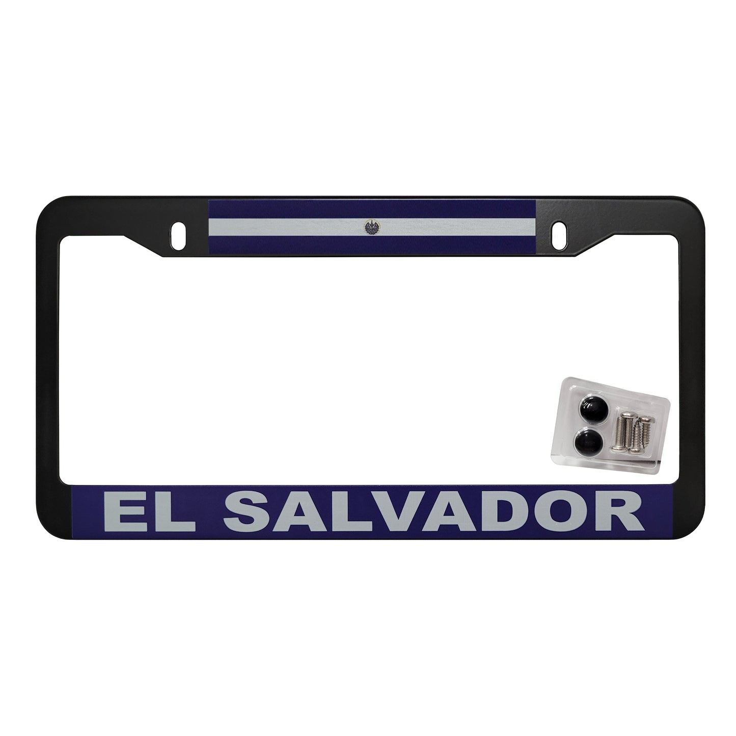 El Salvador Flag Black Heavy Duty Metal License Plate Frame Stainless Steel