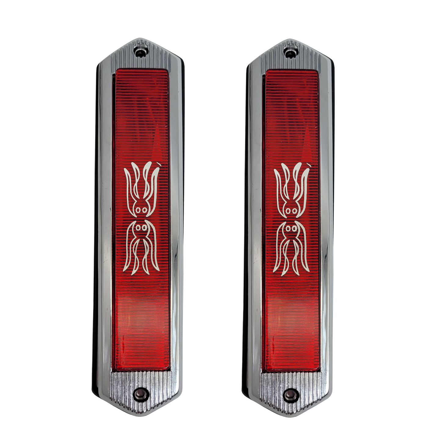 Coach Side Marker Opera Lights Red Lens Chrome Housing Pair