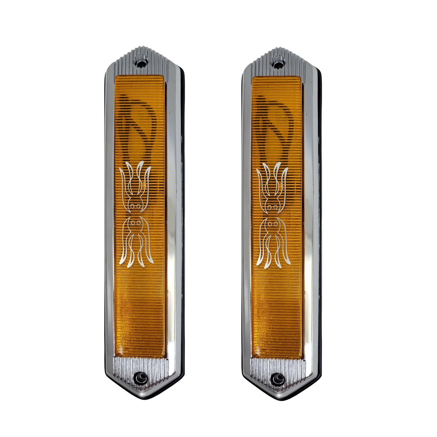 Coach Side Marker Opera Lights Amber Lens Chrome Housing Pair