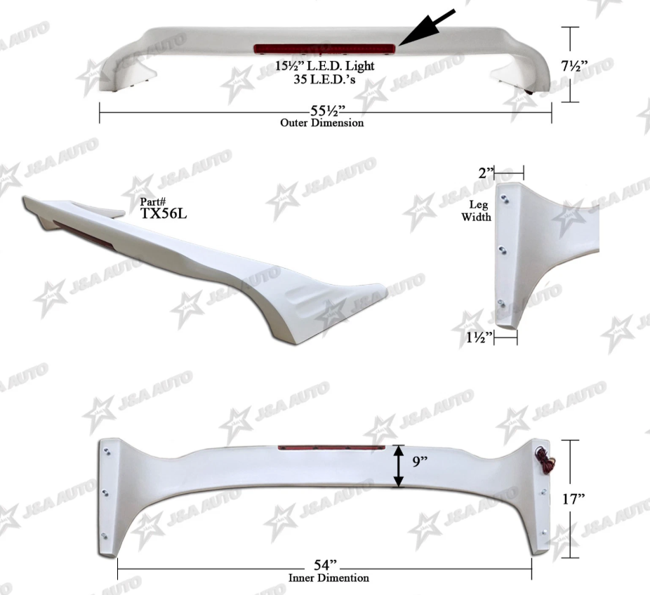 TEXAS TAIL REAR SPOILER FIBERGLASS W/ LED BRAKE LIGHT 90'S OBS 88-98 STEPSIDE 56"
