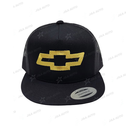 Chevy Bowtie Truck Gold Logo Snapback Hat Black Mesh