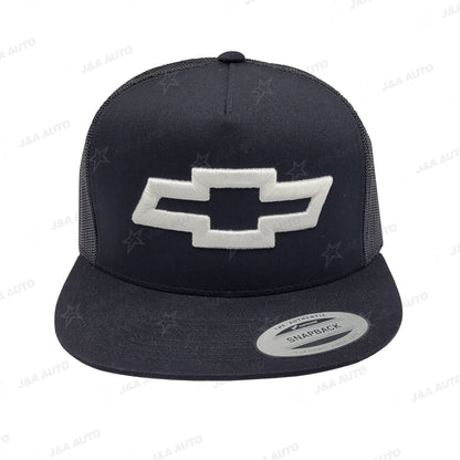 Chevy Bowtie Truck White Logo Snapback Hat Black Mesh