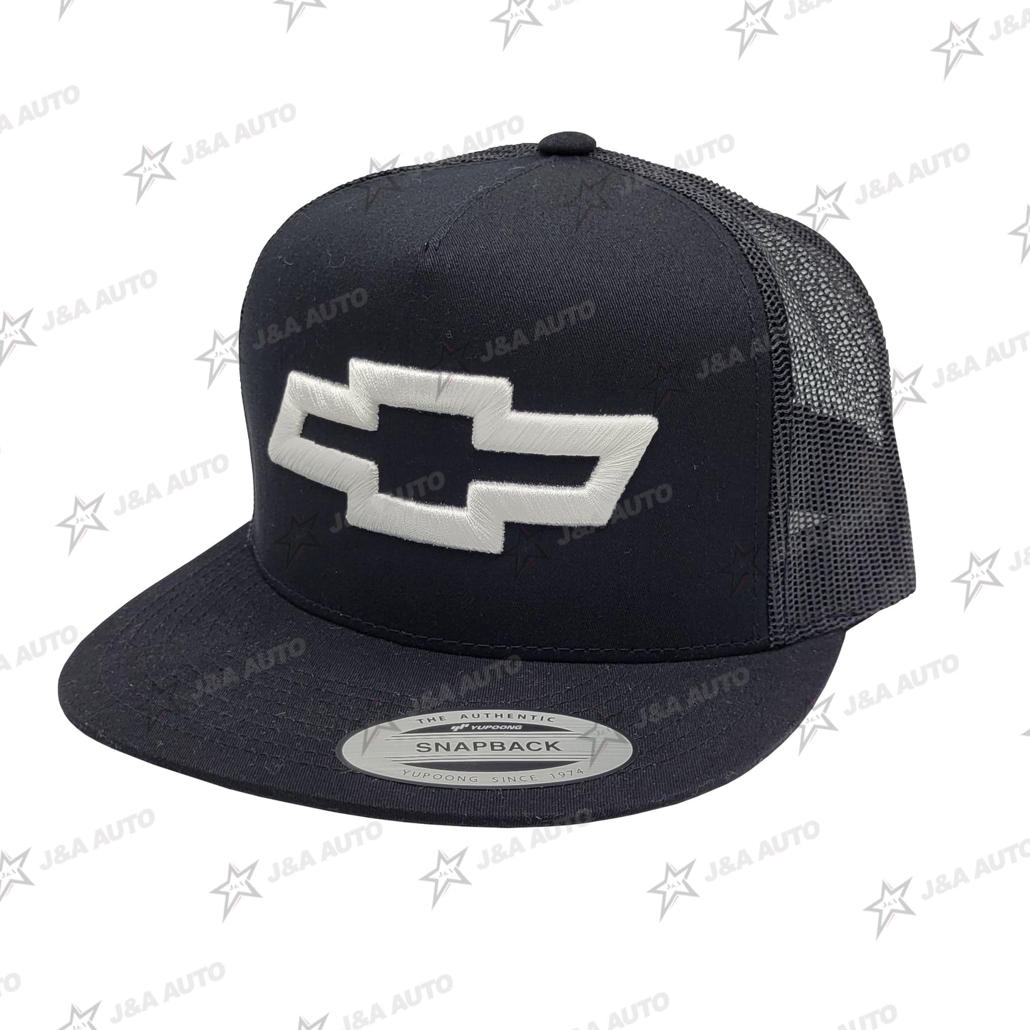 Chevy Bowtie Truck White Logo Snapback Hat Black Mesh