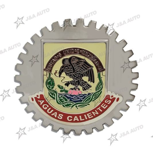 Aguas Calientes Grille Badge for Car Truck Grill Mount Mexican Flag