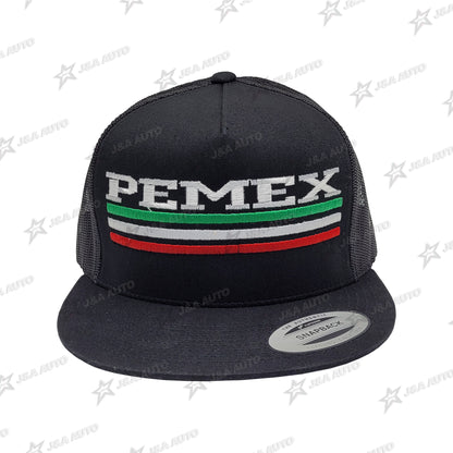 Pemex Mexico White Letters With Stripes Snapback Hat Black Mesh