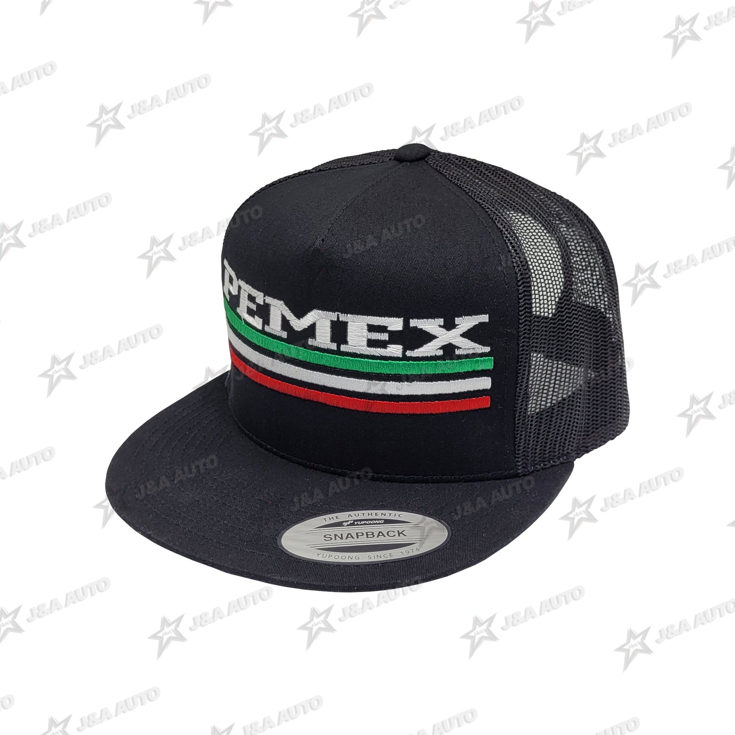 Pemex Mexico White Letters With Stripes Snapback Hat Black Mesh