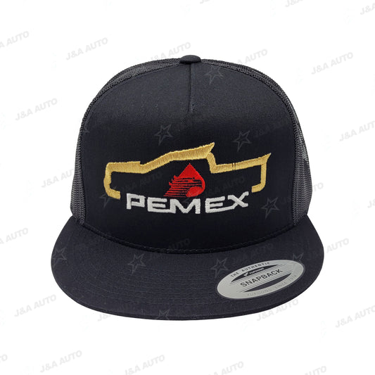 Pemex Mexico Truck Gold/White/Red Snapback Hat Black Mesh