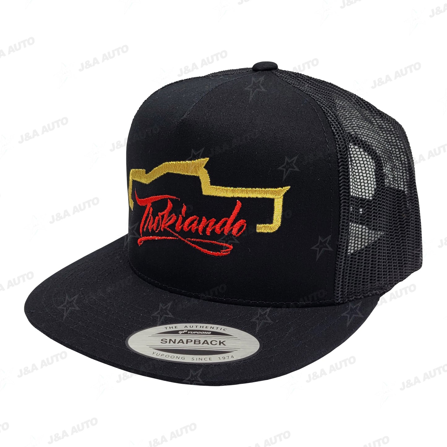 Trokiando Truck Gold/Red Snapback Hat Black Mesh