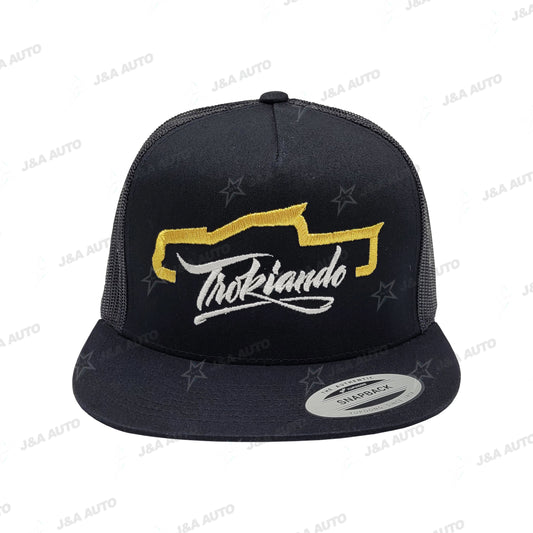 Trokiando Truck Gold/White Snapback Hat Black Mesh