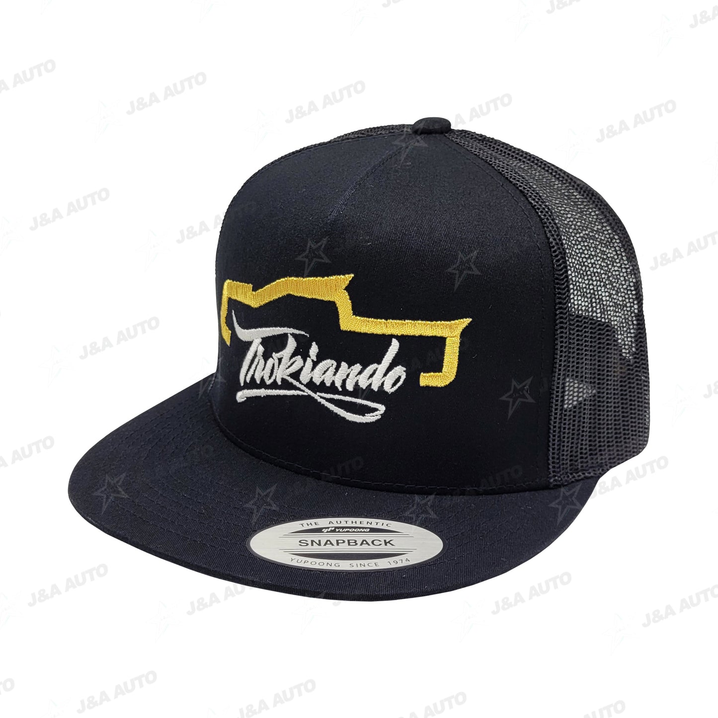 Trokiando Truck Gold/White Snapback Hat Black Mesh