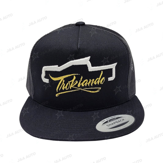 Trokiando Truck White/Gold Snapback Hat Black Mesh